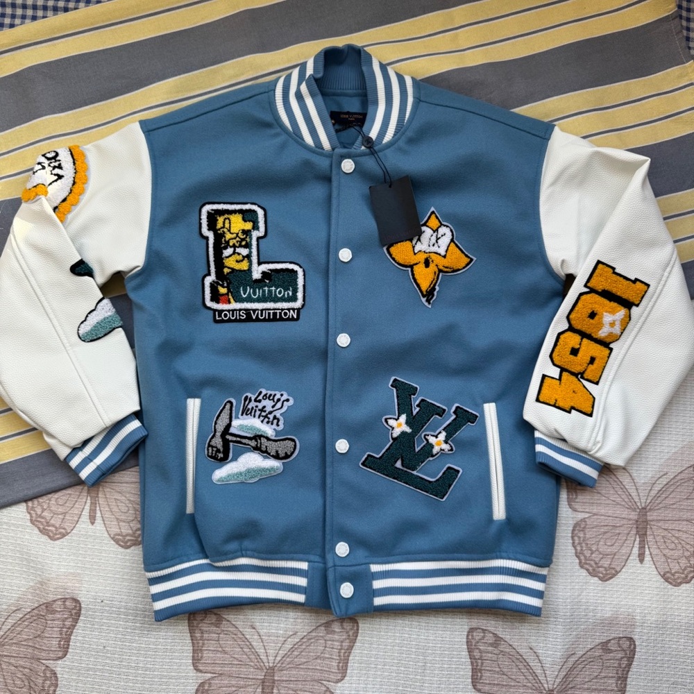 Louis Vuitton Blue and White Embroidered Varsity Jacket